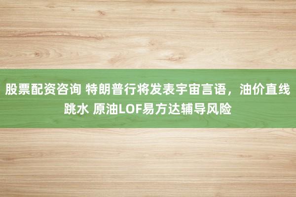 股票配资咨询 特朗普行将发表宇宙言语,油价直线跳水 原油LOF易方达辅导风险