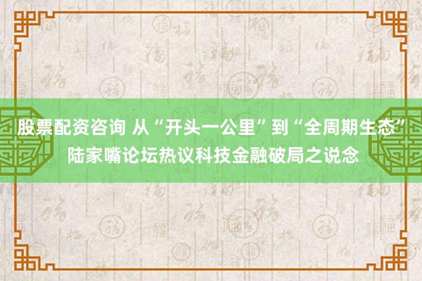 股票配资咨询 从“开头一公里”到“全周期生态” 陆家嘴论坛热议科技金融破局之说念